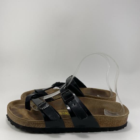 Birkenstock Mayari Sandals Womens Size 37 US 6-6.5 Black Patent Leather Toe Loop - Picture 4 of 9